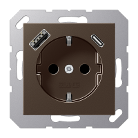 Розетка SCHUKO® с USB-зарядным устройством, тип A + тип С; термопласт; мокка, A1520-15CAMO Розетка SCHUKO® с USB-зарядным устройством, тип A + тип С; термопласт; мокка, A1520-15CAMO