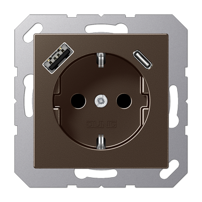 Розетка SCHUKO® с USB-зарядным устройством, тип A + тип С; термопласт; мокка, A1520-15CAMO