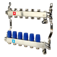 Коллектор без расходомеров, c дренажным краном и краном Маевского, 6 вых., MS.606.06
