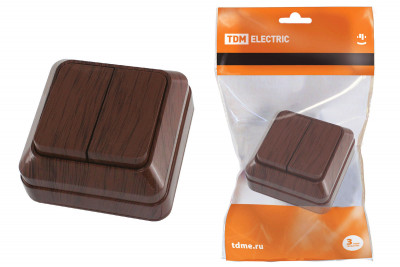 Выключатель 2-кл. открытой установки IP20 10А, бук "Ладога" TDM Electric, SQ1801-0028