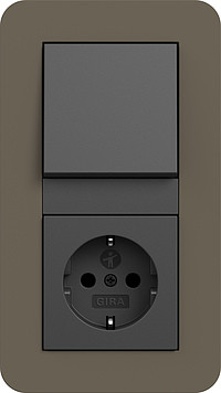 Gira Блок: Выключатель 1-клавишный с розеткой 2к+з, матовый антрацит - Дымчатый, серия E3