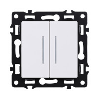 Выключатель 2-клавишный проходной 10А/250В с LED подсветкой, белый Kollinger Asthetik AS-011WH