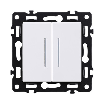 Выключатель 2-клавишный проходной 10А/250В с LED подсветкой, белый Kollinger Asthetik AS-011WH