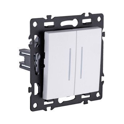 Выключатель 2-клавишный проходной 10А/250В с LED подсветкой, белый Kollinger Asthetik AS-011WH