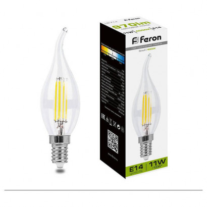 Лампа светодиодная, (11W) 230V E14 4000K прозрачная, LB-714, Feron 38012