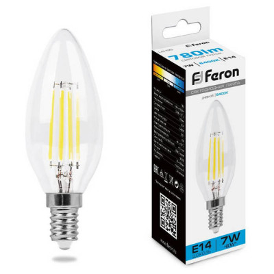 Лампа светодиодная, (7W) 230V E14 6400K, LB-66, Feron 38227