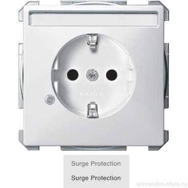 SD Розетка с защитой от перенапряж.,со шторк. и полем для надписи 2К+З 16А 250В~, винт. зажимы, бел.