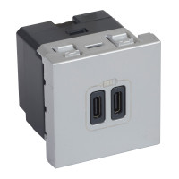 Legrand Розетка 2xUSB-C для зарядки - Программа Mosaic - 2 модуля - алюминий, 079390