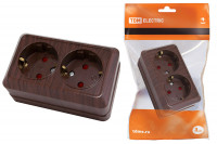 Розетка двойная 2П+З открытой установки с з/ш IP20 16А, бук "Ладога" TDM Electric, SQ1801-0040