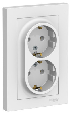 ATN001324 - ATLASDESIGN РОЗЕТКА двойная с заземлением без шторок, 16А, в сборе, ЛОТОС, Systeme Electric