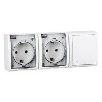 Simon 15 Aqua Белый Блок: Розетка 2-ая, 2P+E Schuko 16А 250В + выключатель проходной 10А 250В, IP54, 1594526-030