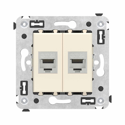 DKC Компьютерная розетка RJ-45 без шторки в стену, кат.6А двойная экранированная, "Avanti", "Ванильная дымка"