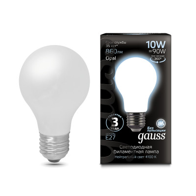 Лампа Gauss Filament А60 10W 860lm 4100К Е27 milky LED 1/10/40, 102202210