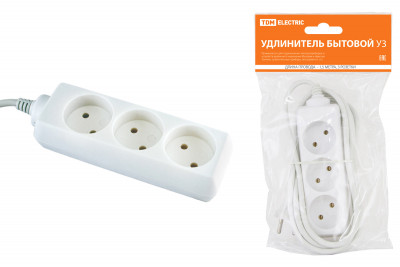 Удлинитель бытовой  У3  3 гнезда, 1,5метра, без заземления, ПВС 2х0,75 мм2  10А/250В TDM Electric, SQ1303-0200