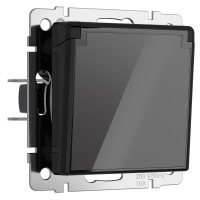 Werkel W1171248/ Розетка влагозащ. с зазем. с защит. крышкой и шторками (черный акрил), a064043