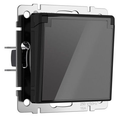 Werkel W1171248/ Розетка влагозащ. с зазем. с защит. крышкой и шторками (черный акрил), a064043