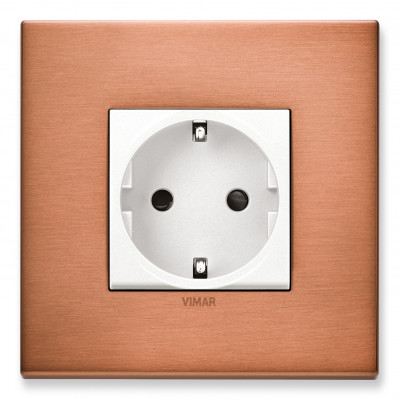 Розетка 2к+з, вставка белый, рамка - медь, серия Eikon Exe
