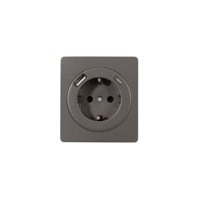 Розетка ROUND 1-ая с/з с/у з/ш 16А с USB A+C быстрой зарядки 5В/3А титан KRANZ, KR-78-0704-2