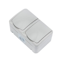 Блок горизонтальный 2 розетки (керамика) Mini OG IP54 с/з, о/у, серый KRANZ, KR-78-0804