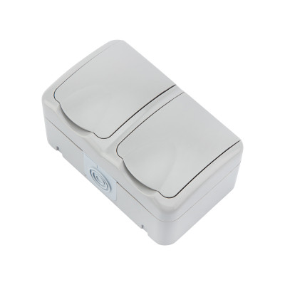 Блок горизонтальный 2 розетки (керамика) Mini OG IP54 с/з, о/у, серый KRANZ, KR-78-0804