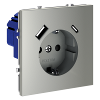Розетка встраиваемая VOLTUM S70 с заземлением и защитными шторками, 16А, с USB, A+С, (сталь), VLS040505