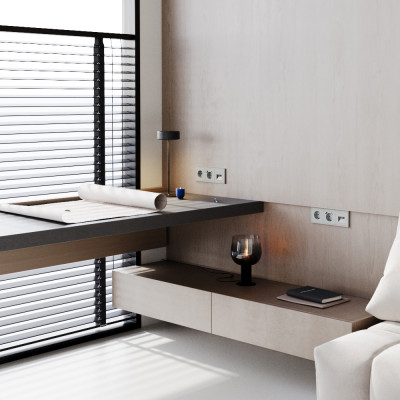 Розетка встраиваемая VOLTUM S70 с заземлением и защитными шторками, 16А, с USB, A+С, (сталь), VLS040505