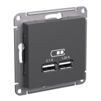 ATN001433 - ATLASDESIGN USB РОЗЕТКА A+A, 5В/2,1А, 2х5В/1,05А, механизм, БАЗАЛЬТ, Systeme Electric