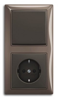ABB Блок: Выключатель 1-клавишный с розеткой 2к+з, вставка - chateau-черный, рамка - entree-серый, серия Basic55