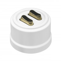 Bironi Выключатель 2-кл., пластик, цвет Белый,  Бронза (клавишный), B1-222-21-B