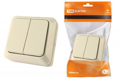 Выключатель 2-кл. открытой установки IP20 10А, сл. кость "Ладога" TDM Electric, SQ1801-0004