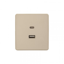 KRANZ ROUND Розетка USB-A+Type-C 3А с функцией быстрой зарядки шелк, с 1-пост. рамкой, KR-78-0734-7