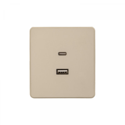 KRANZ ROUND Розетка USB-A+Type-C 3А с функцией быстрой зарядки шелк, с 1-пост. рамкой, KR-78-0734-7