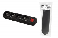 Колодка розеточная 4 гнезда 2П+3 c выключателем 16А 250В черная серии "Народная", SQ1806-0430