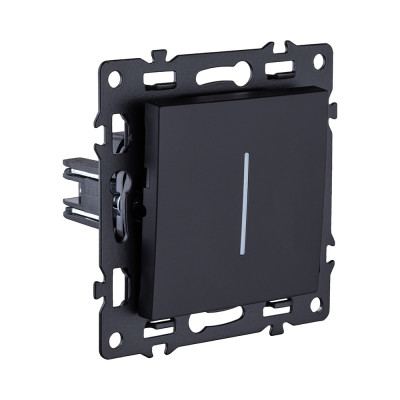 Выключатель кнопочный 1-клавишный 10А/250В с LED подсветкой, черный Kollinger Asthetik AS-012BK