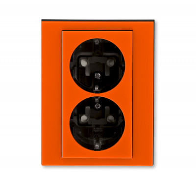 5522H-C03457 66W - Розетка двойная ABB Levit с заземлением со шторками 16А оранжевый / дымчатый чёрный - 2CHH223457C6066