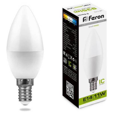 Лампа светодиодная, (11W) 230V E14 4000K С37, LB-770, Feron 25942