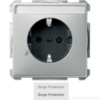 SD Розетка с защитой от перенапряж.,со шторк. и полем для надписи 2К+З 16А 250В~, винт. зажимы, стал