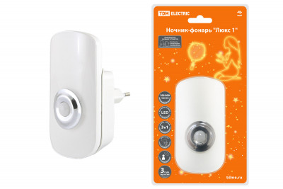 Ночник-фонарь "Люкс 1", 1х0,5 Вт + 9LED, 70 лм/Вт, Li-Ion 500 мАч, дат. освещ. и движ., 220 В, TDM Electric, SQ0357-0024