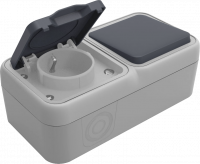 Donel W55 двойной блок накл. роз.с защ.крышк.,+переключатель 1-кл. , серый, IP55, серия (тип) DIP55 , DIP20640