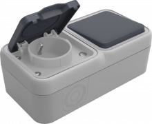 Donel W55 двойной блок накл. роз.с защ.крышк.,+переключатель 1-кл. , серый, IP55, серия (тип) DIP55 , DIP20640 Donel W55 двойной блок накл. роз.с защ.крышк.,+переключатель 1-кл. , серый, IP55, серия (тип) DIP55 , DIP20640