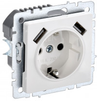 BRITE Роз. с з/к/ш 16А с USB A+A 3,1А РЮш10-2-БрБ бел. IEK, BR-R14-16-U21-D31-K01