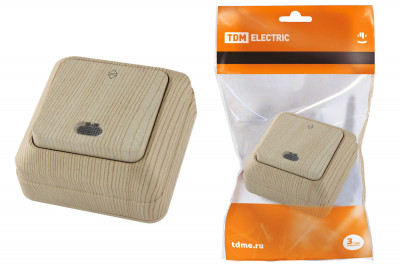 Переключатель на 2 направления 1-кл. открытой установки с подсветкой IP20 10А, сосна "Ладога" TDM Electric, SQ1801-0048