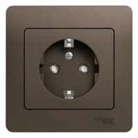 РОЗЕТКА с заземлением со шторками, в сборе, ШОКОЛАД