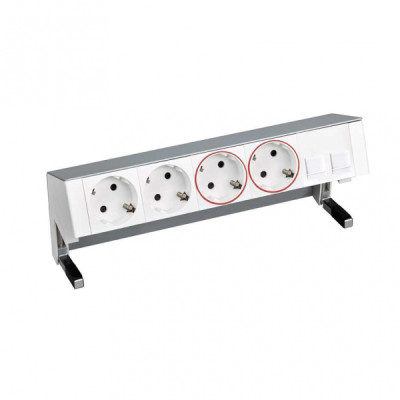 Simon 400 Алюминий Настольный розеточный блок, 2x2P+E, 2x2P+E UPS, адаптер для 2хRJ45, моноблок, 42502220-133