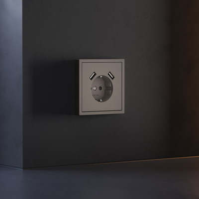 Накладка для розетки с заземлением и защитными шторками, с USB A+A, S70 (капучино), VLS000914