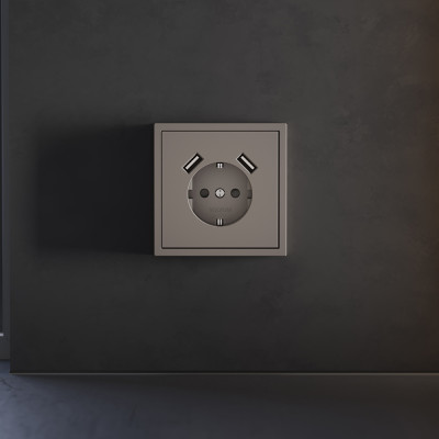 Накладка для розетки с заземлением и защитными шторками, с USB A+A, S70 (капучино), VLS000914