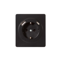 Розетка ROUND 1-ая с/з с/у з/ш 16А с USB A+C быстрой зарядки 5В/3А оникс KRANZ, KR-78-0704-3