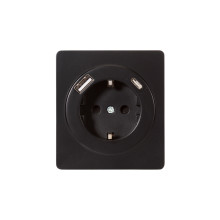 Розетка ROUND 1-ая с/з с/у з/ш 16А с USB A+C быстрой зарядки 5В/3А оникс KRANZ, KR-78-0704-3