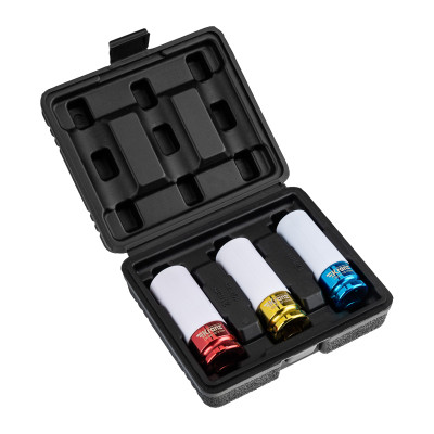 Набор шестигранных ударных удлиненных торцевых головок для колесных дисков, 1/2", 3 предмета (17, 19, 21мм) пластиковый кейс KRANZ, KR-12-8423