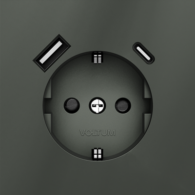 Розетка встраиваемая VOLTUM S70 с заземлением и защитными шторками, 16А, с USB, A+С, (титан), VLS040506